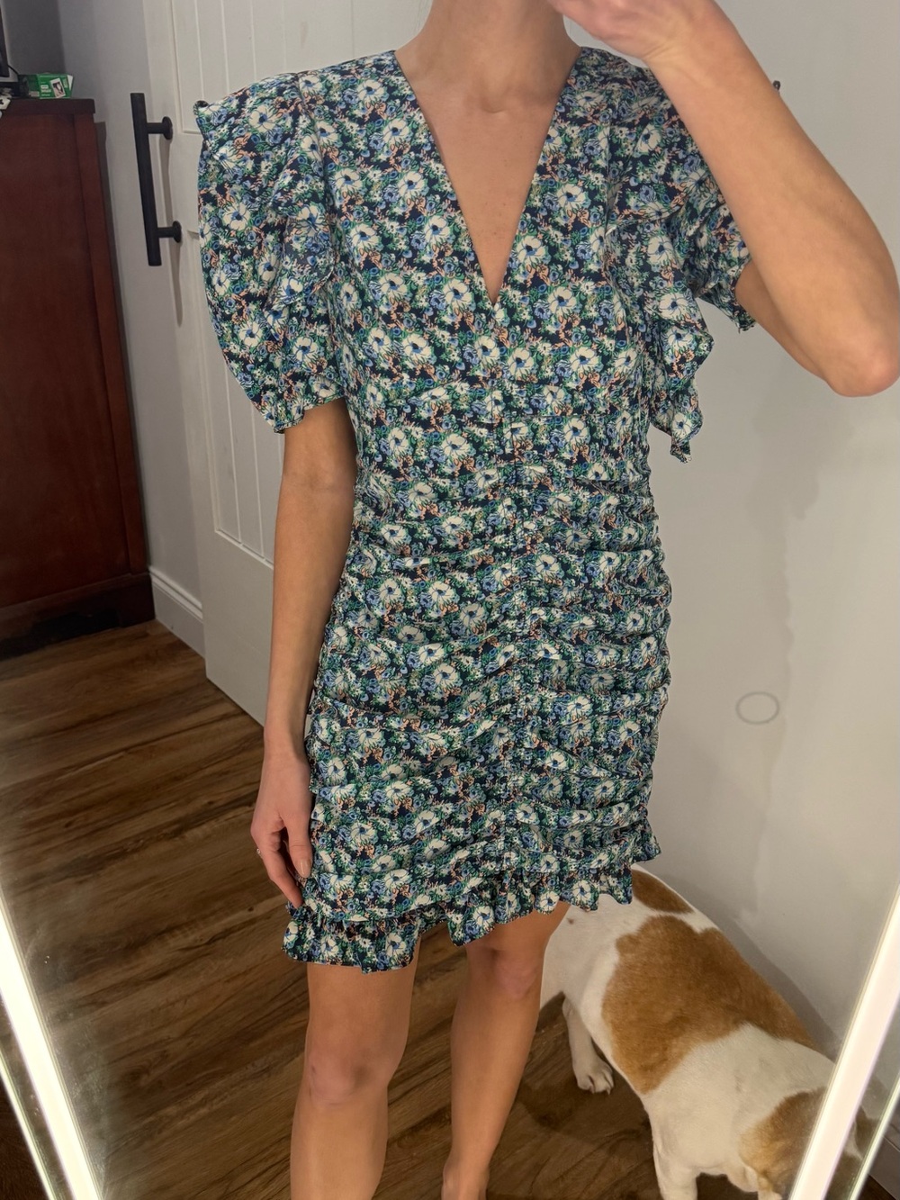Endless Rose Navy Floral Ruched Mini Dress